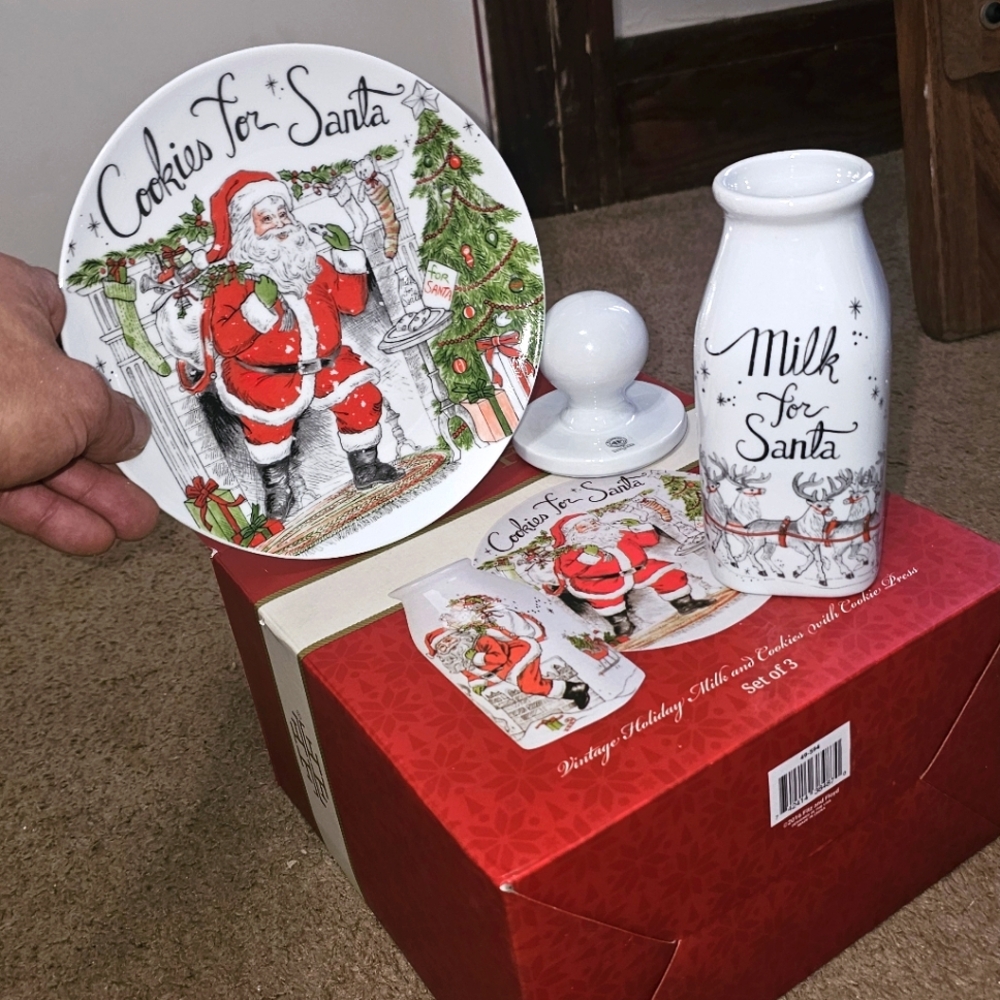 Vintage Holiday Milk and Cookies Set